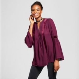 Woman’s bell sleeve crushed velvety dobby blouse